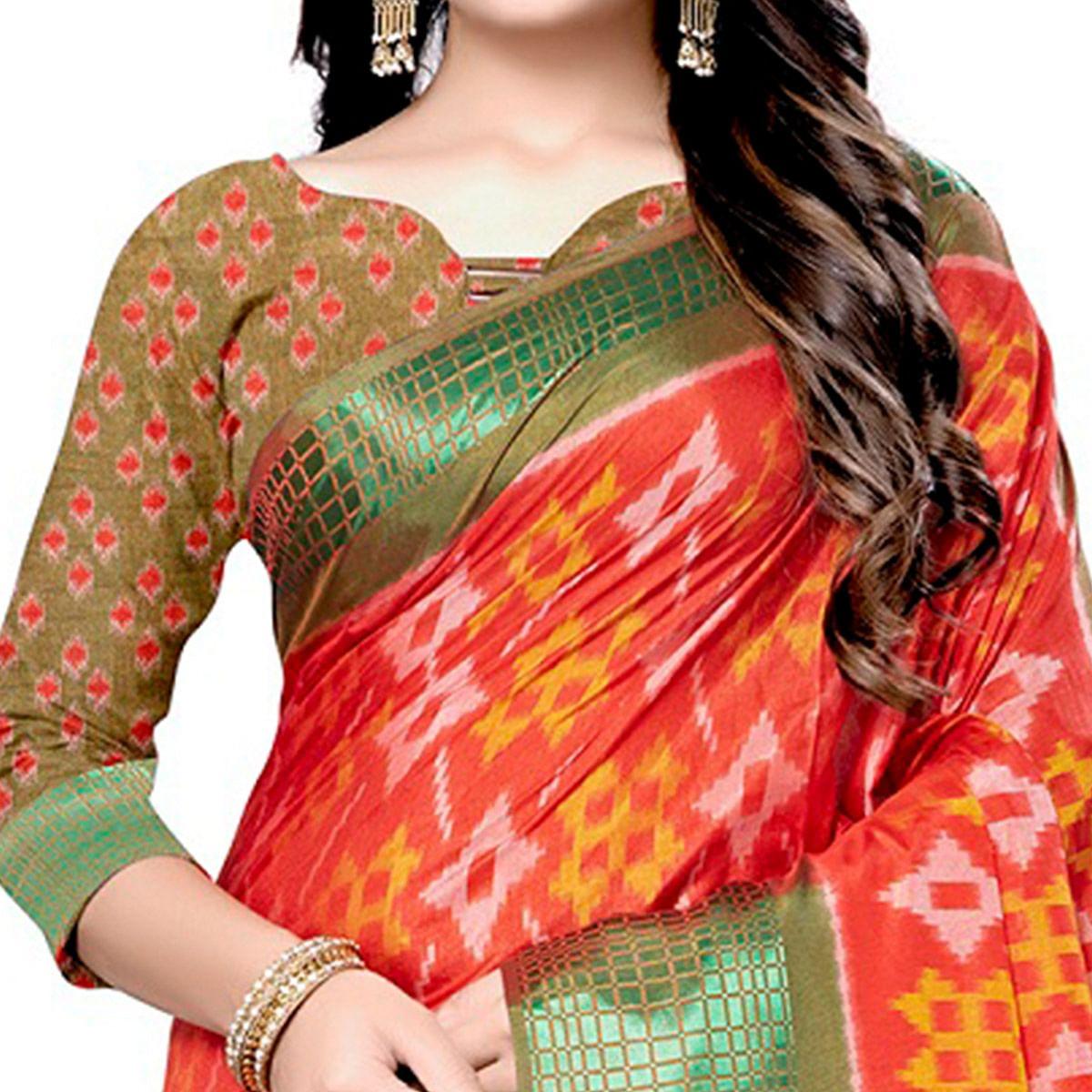 Energetic Red Colored Casual Wear Printed Art Silk Saree