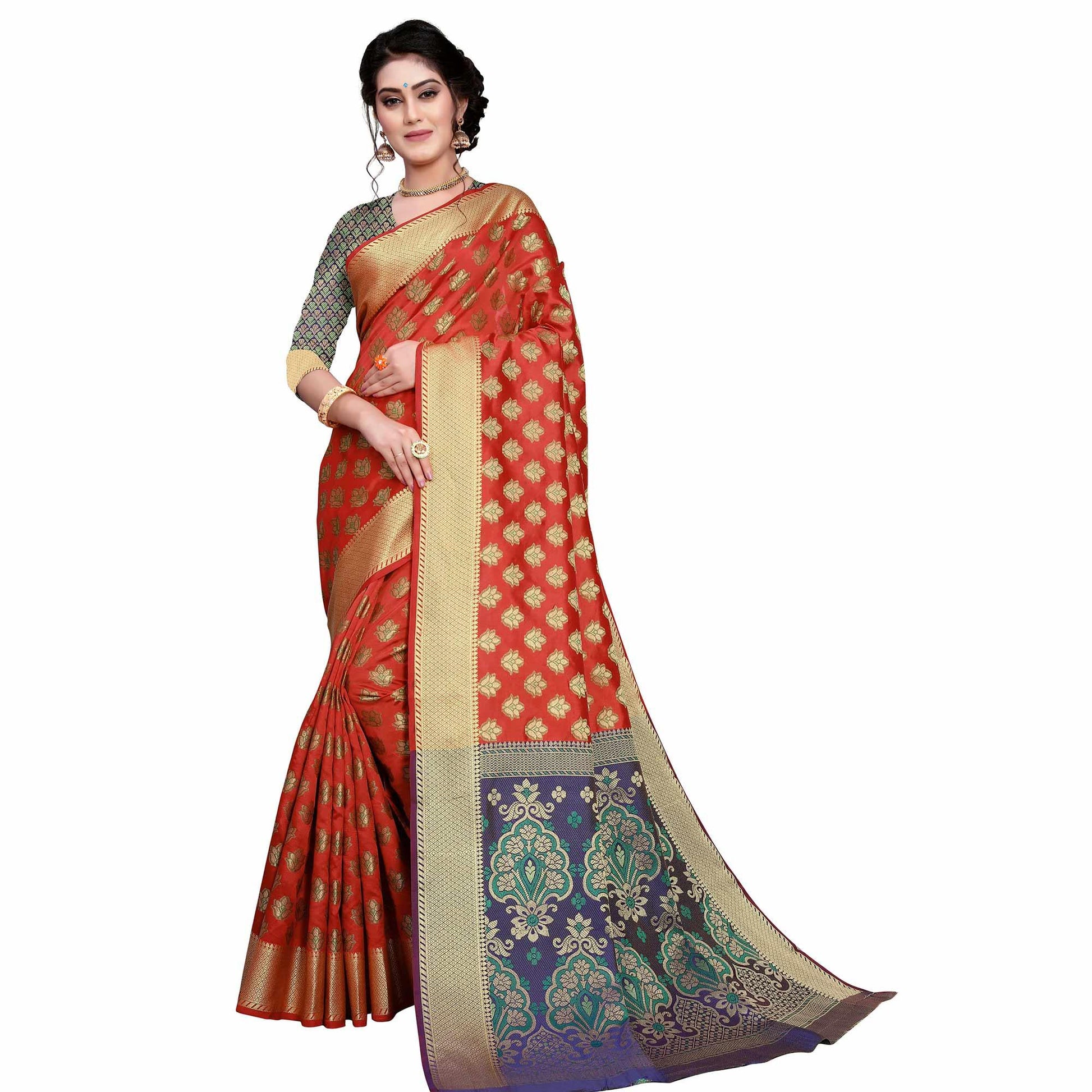 Energetic Red Colored Festive Wear Woven Art Silk Saree