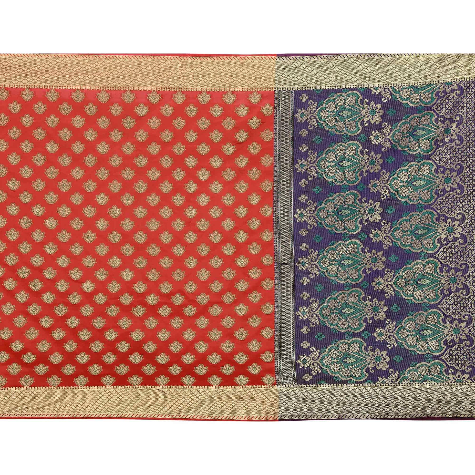 Energetic Red Colored Festive Wear Woven Art Silk Saree