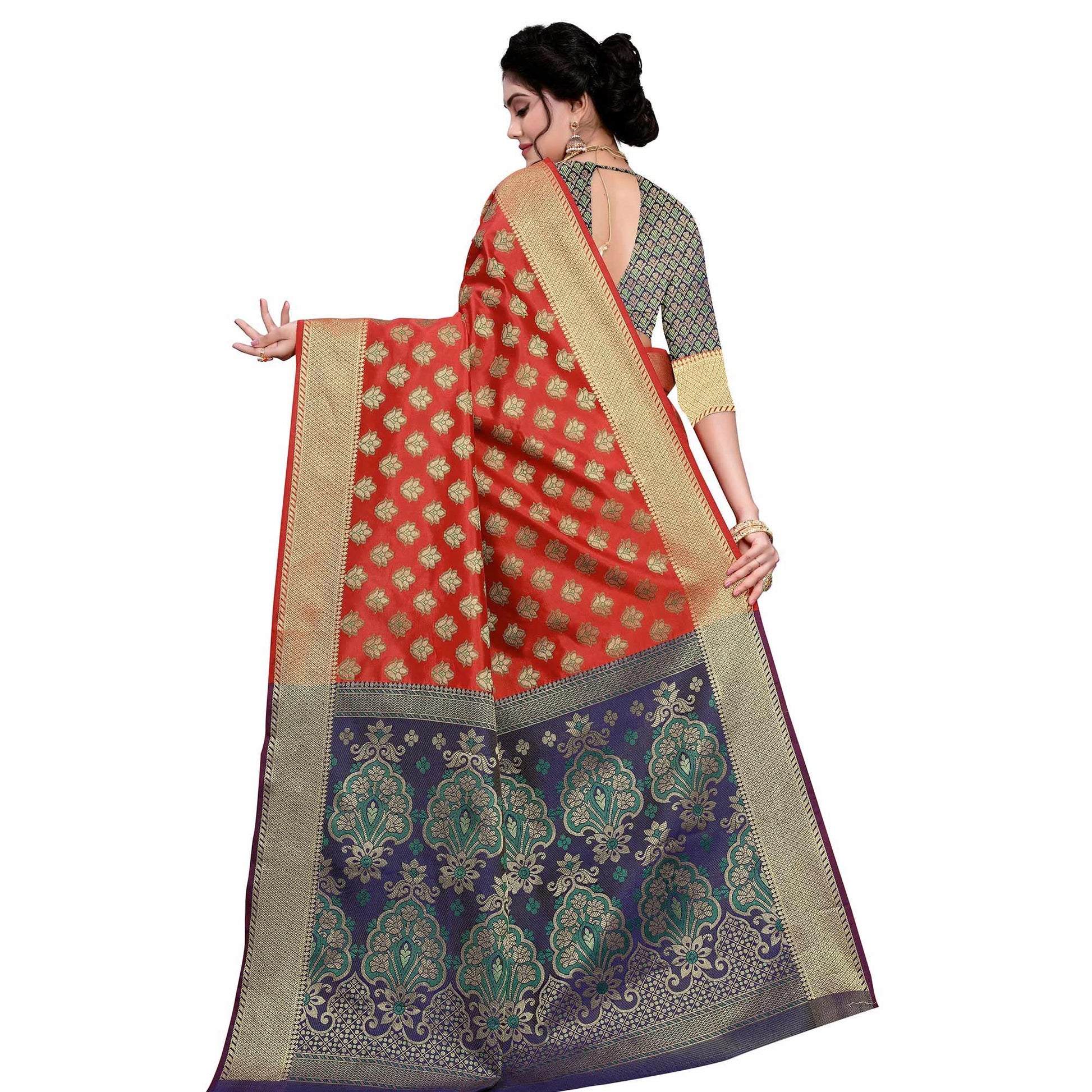 Energetic Red Colored Festive Wear Woven Art Silk Saree