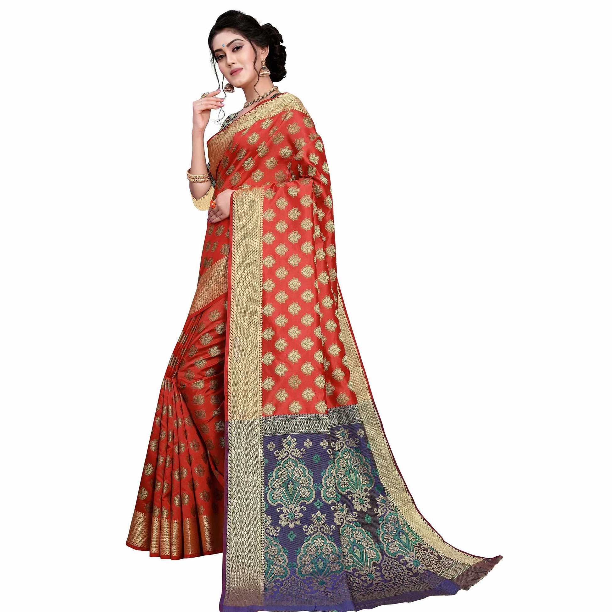 Energetic Red Colored Festive Wear Woven Art Silk Saree