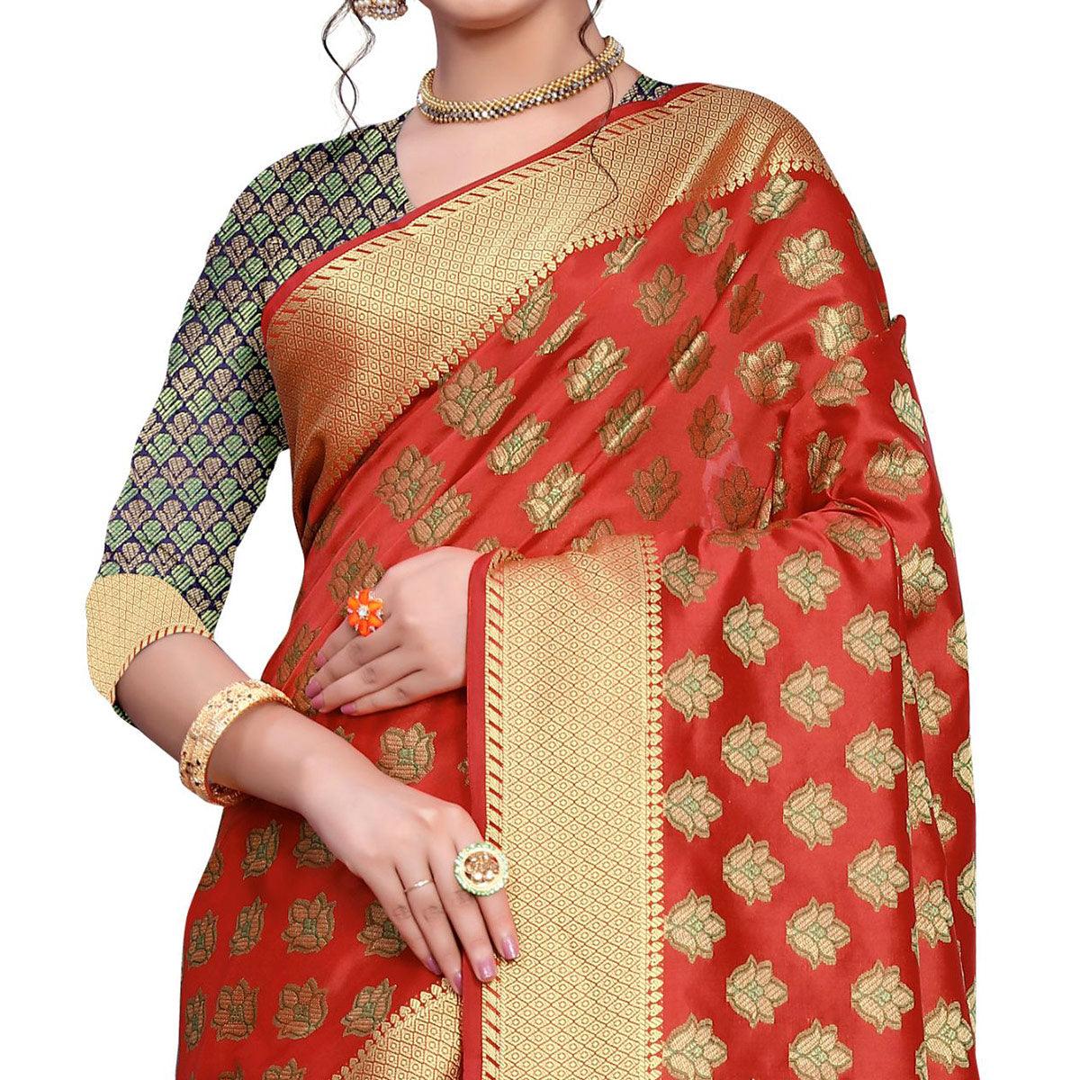 Energetic Red Colored Festive Wear Woven Art Silk Saree