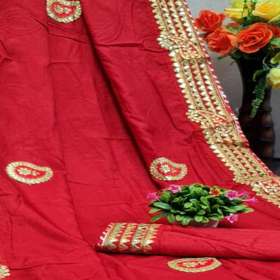 Energetic Red Colored Festive Wear Woven Moss Georgette Saree