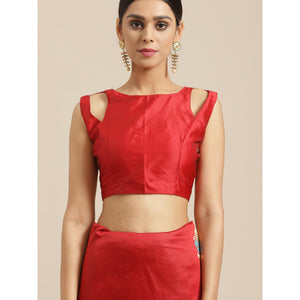 Energetic Red Colored Festive Wear Woven Silk Blend Saree
