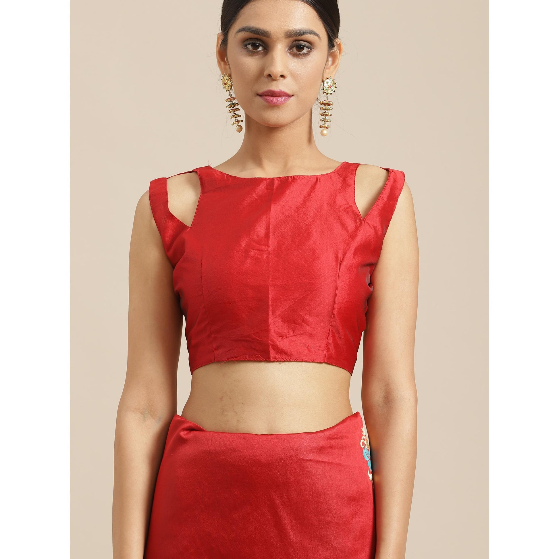 Energetic Red Colored Festive Wear Woven Silk Blend Saree