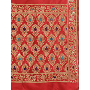 Energetic Red Colored Festive Wear Woven Silk Blend Saree