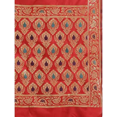 Energetic Red Colored Festive Wear Woven Silk Blend Saree