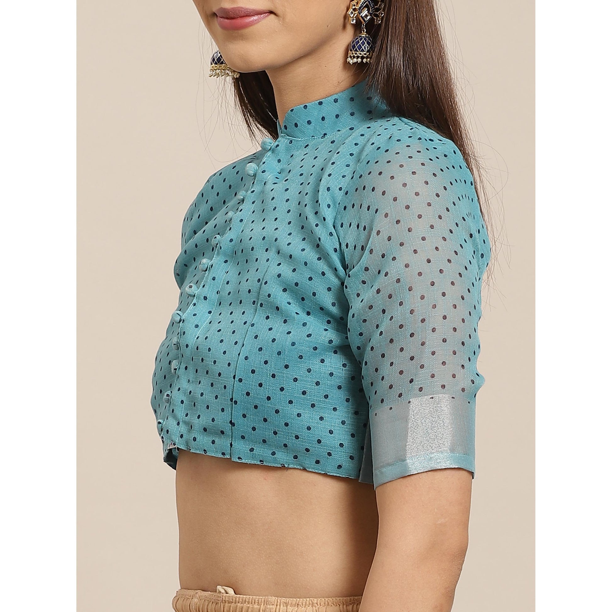 Energetic Teal Blue Colored Casual Wear Printed Linen Saree