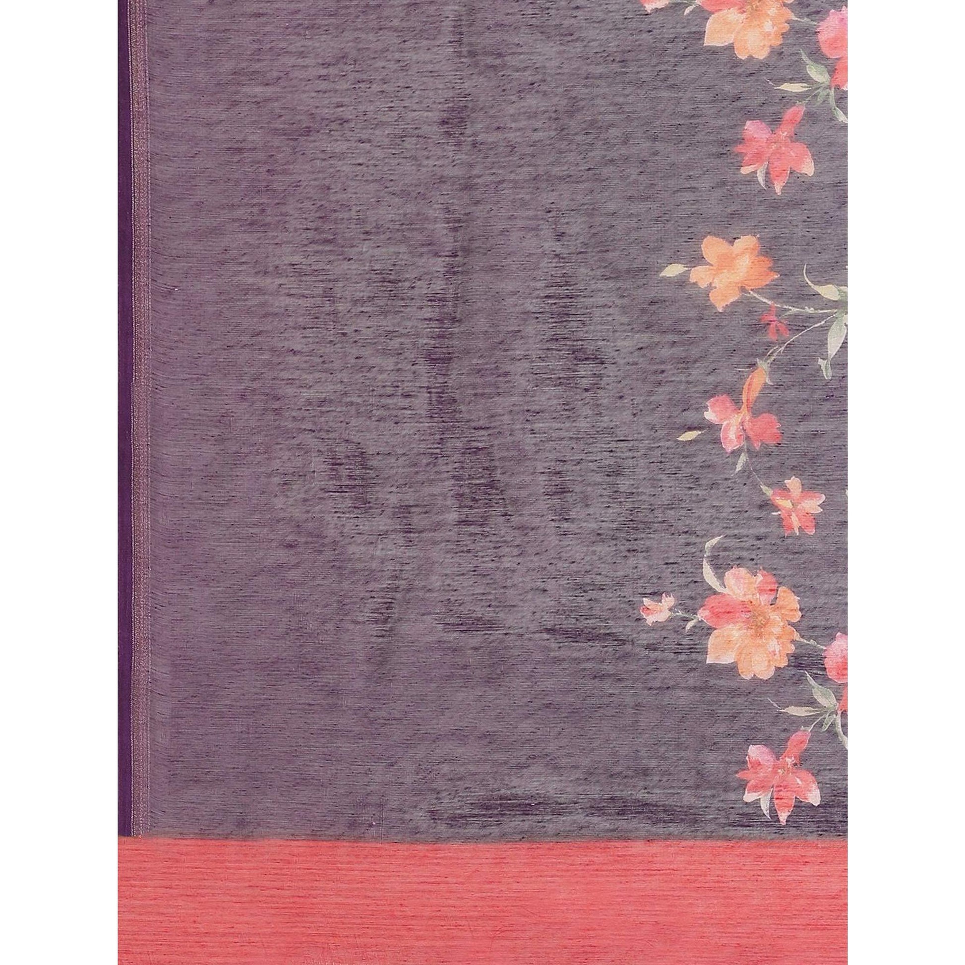 Energetic Violet Colored Casual Wear Printed Cotton Blend Saree