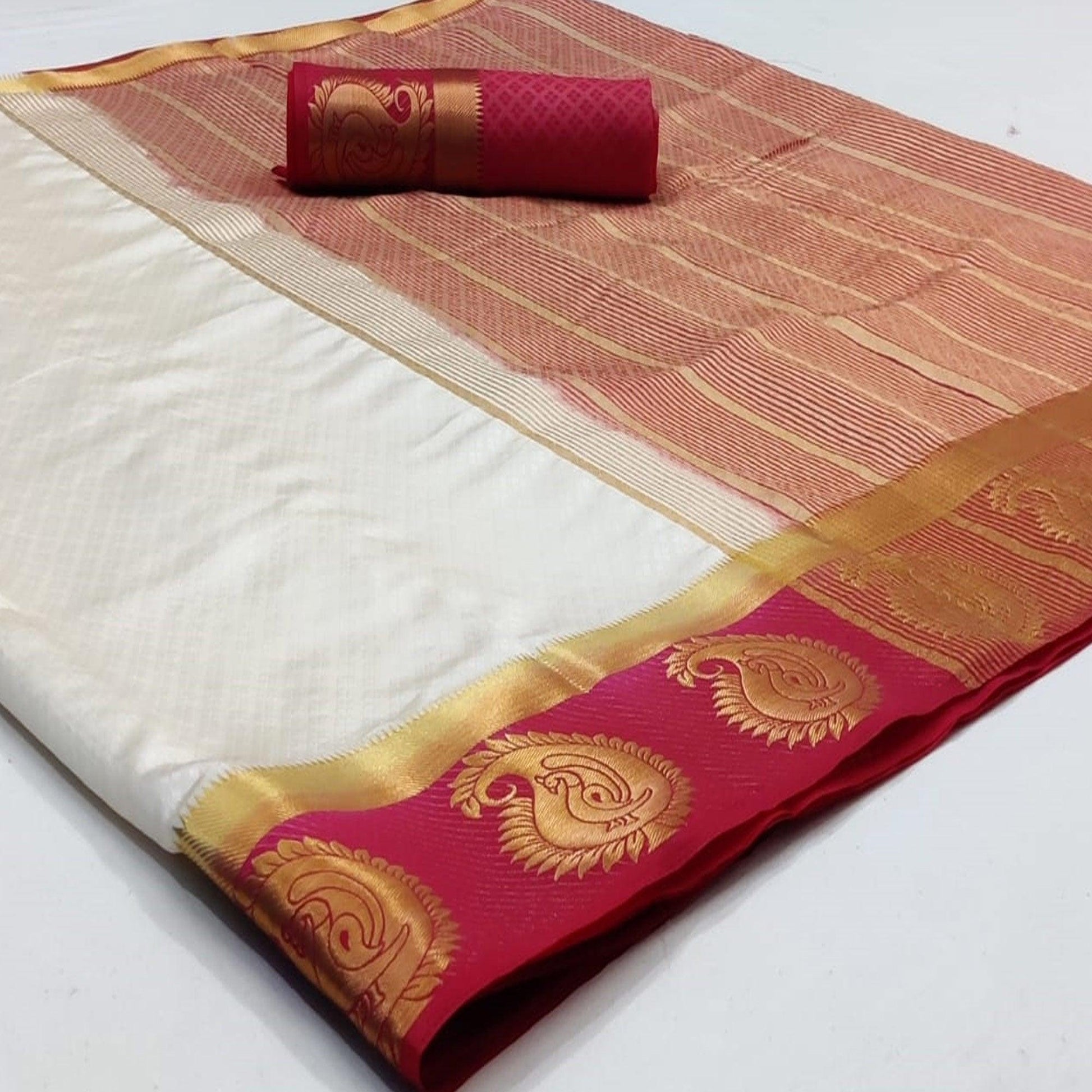 Energetic White Coloured Festive Wear Woven Art Silk Saree