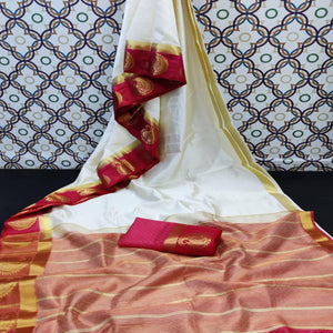 Energetic White Coloured Festive Wear Woven Art Silk Saree