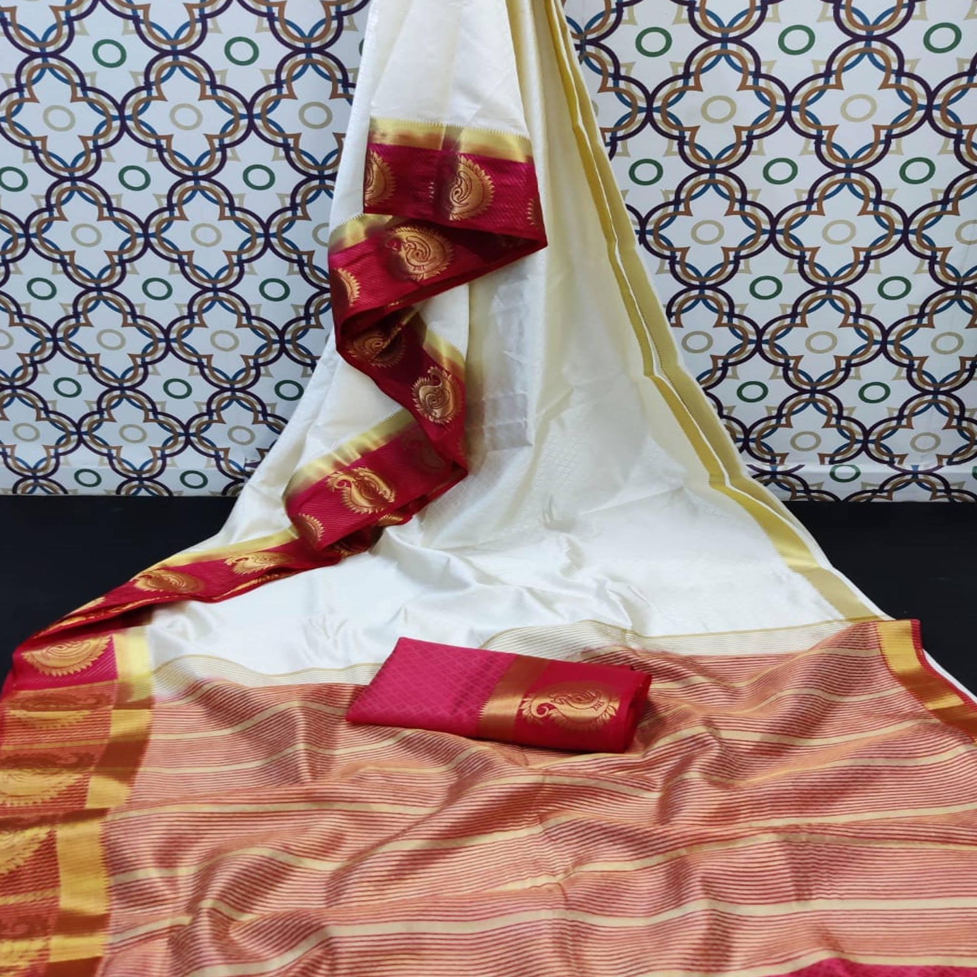 Energetic White Coloured Festive Wear Woven Art Silk Saree