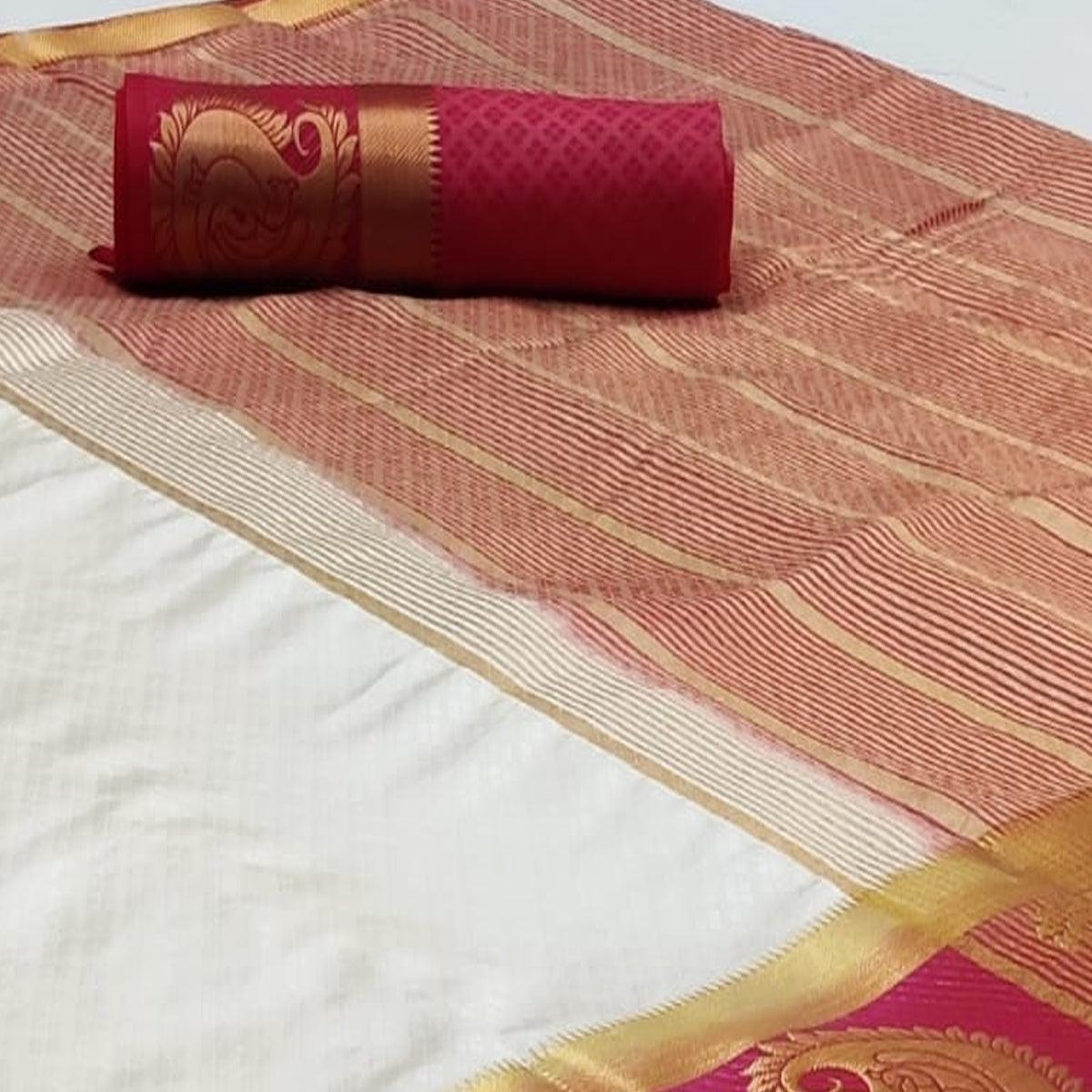 Energetic White Coloured Festive Wear Woven Art Silk Saree