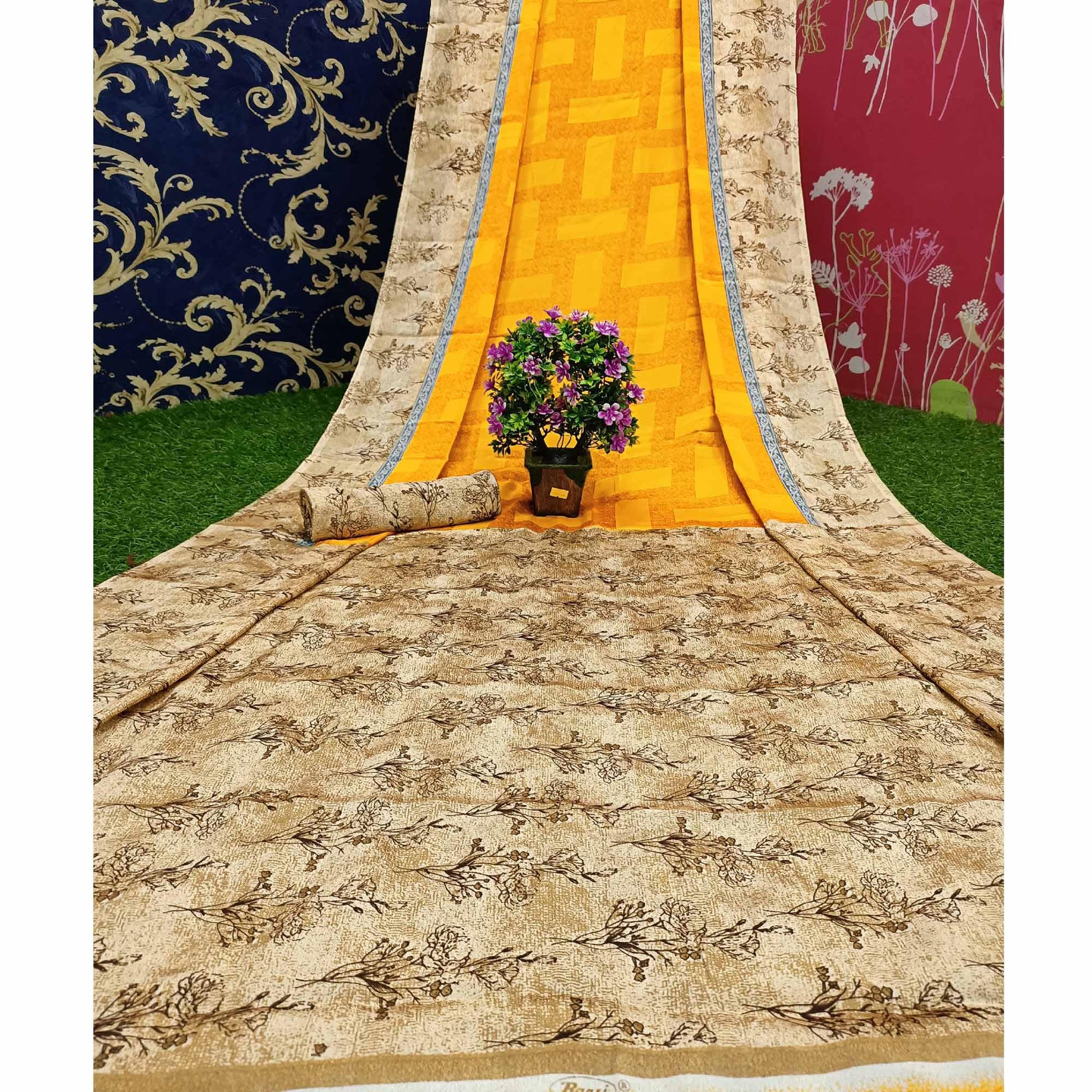 Energetic Yellow Colored Casual Wear Printed Crepe Saree
