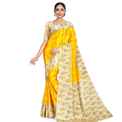 Energetic Yellow Colored Casual Wear Printed Crepe Saree