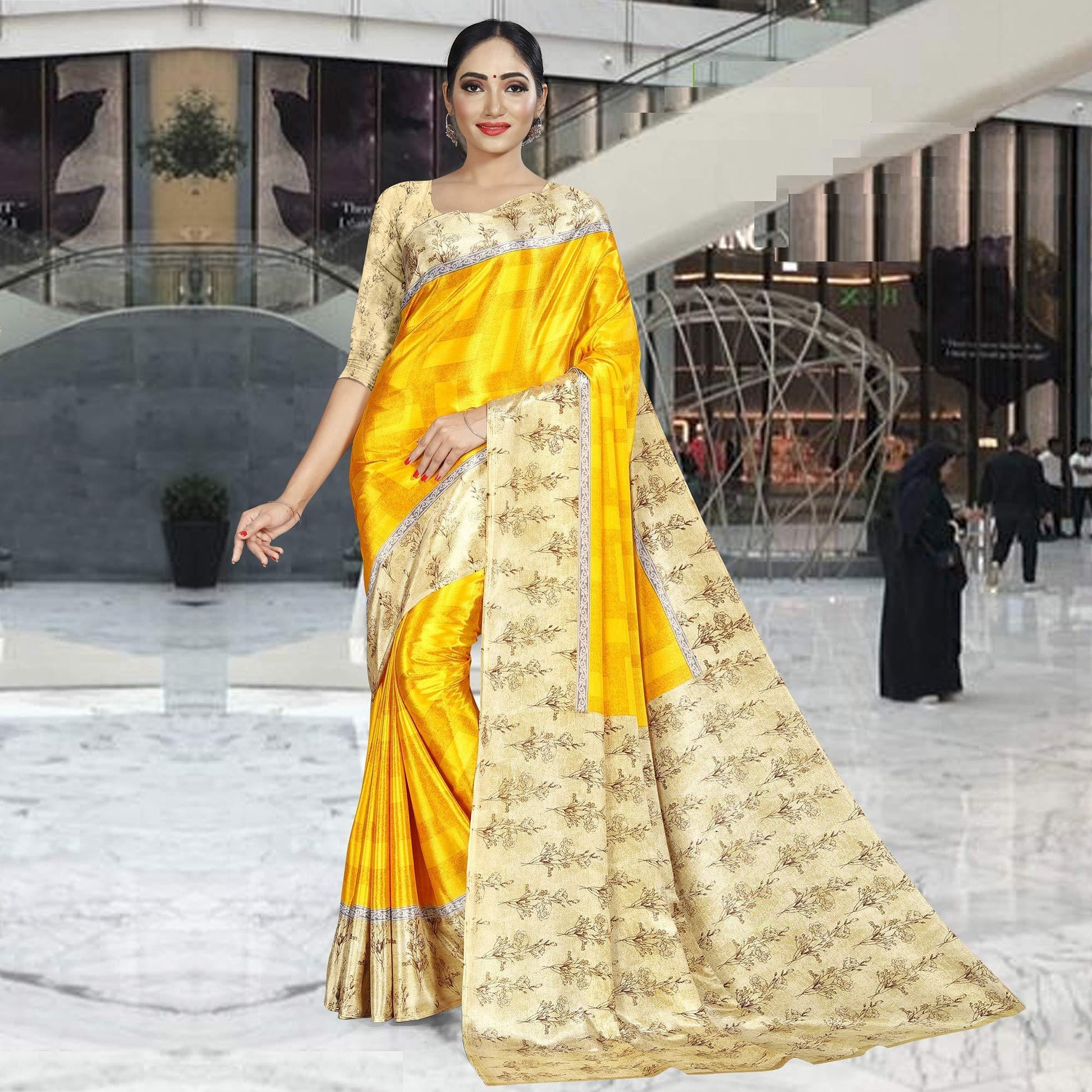 Energetic Yellow Colored Casual Wear Printed Crepe Saree
