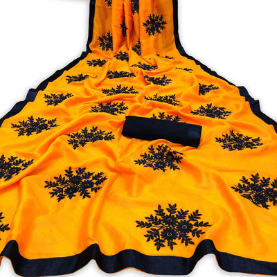 Energetic Yellow Colored Embroidered Georgette Saree