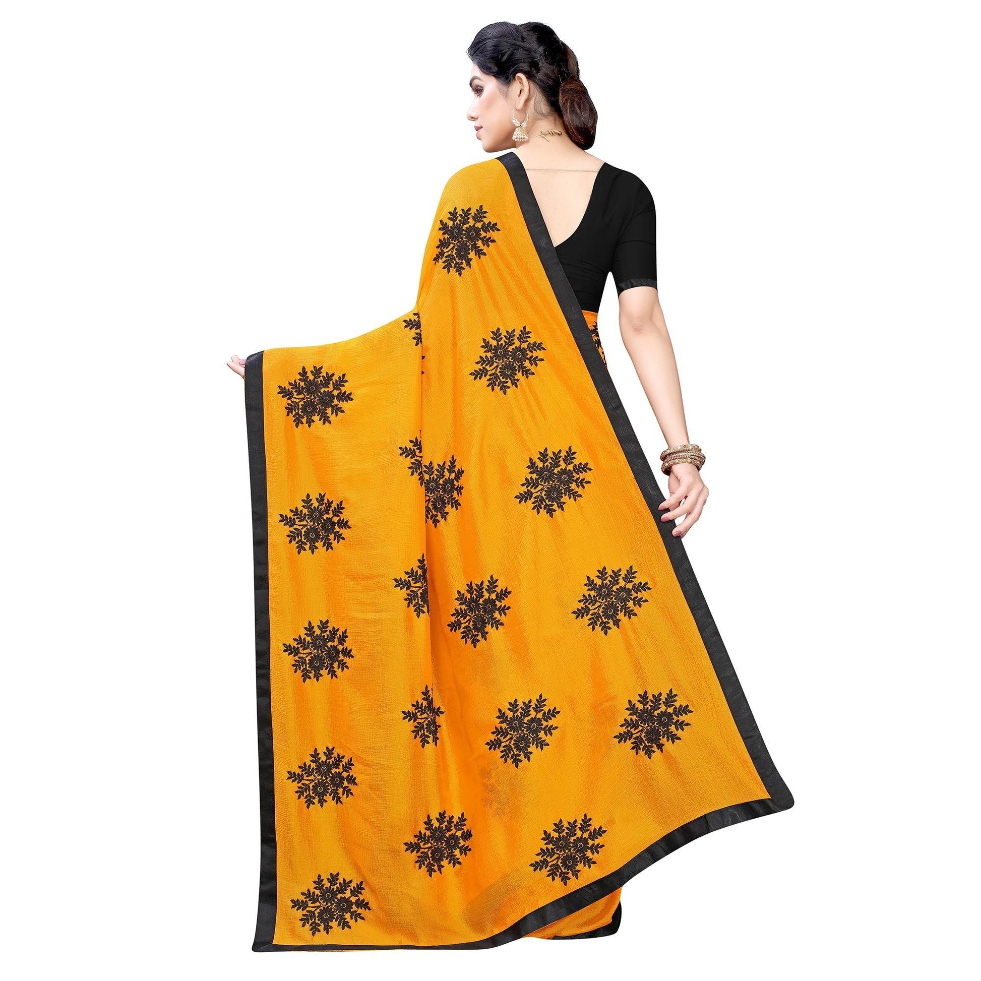 Energetic Yellow Colored Embroidered Georgette Saree