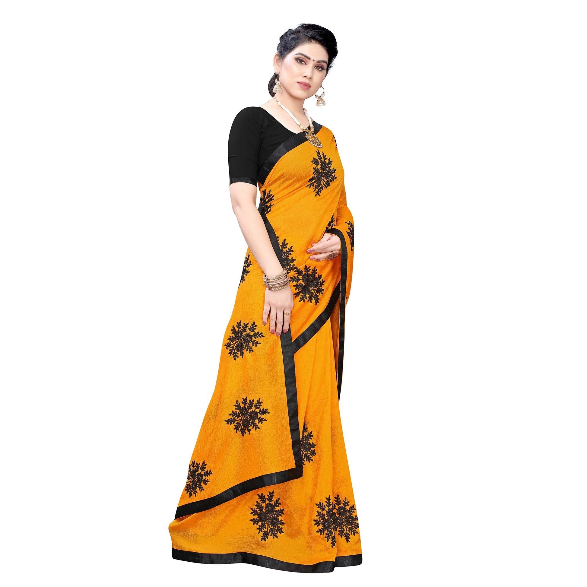 Energetic Yellow Colored Embroidered Georgette Saree