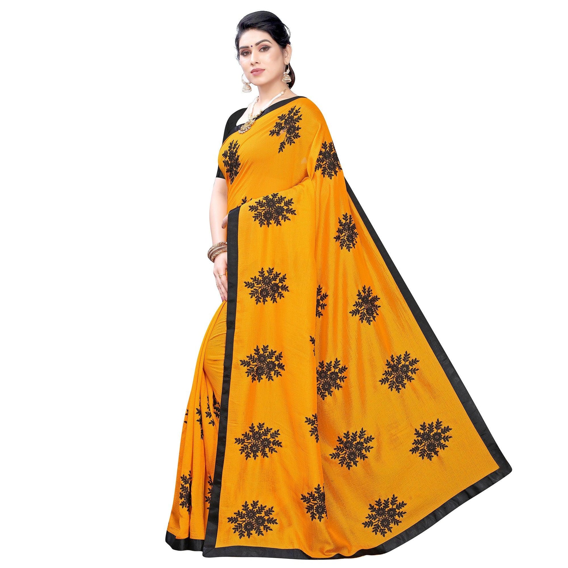 Energetic Yellow Colored Embroidered Georgette Saree