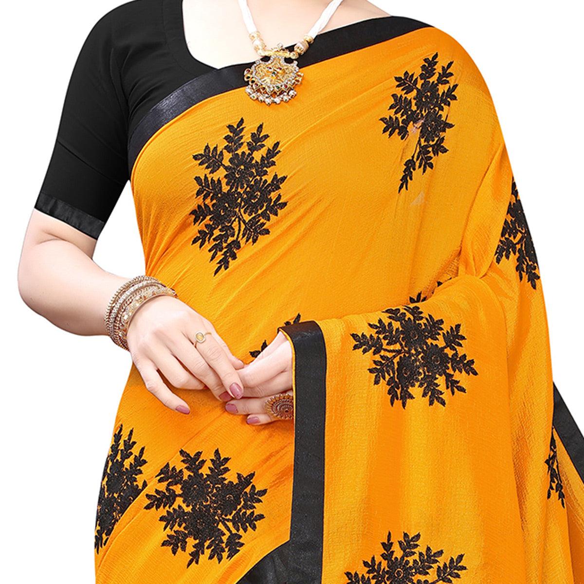 Energetic Yellow Colored Embroidered Georgette Saree