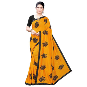 Energetic Yellow Colored Embroidered Georgette Saree