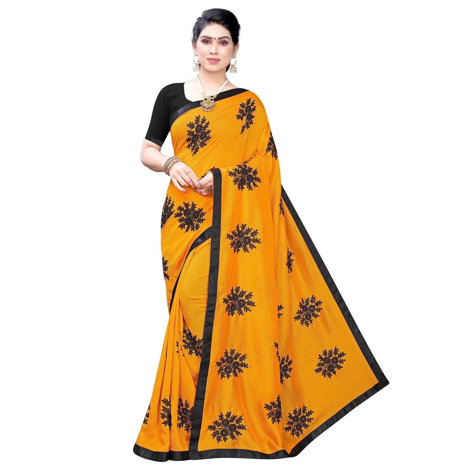 Energetic Yellow Colored Embroidered Georgette Saree