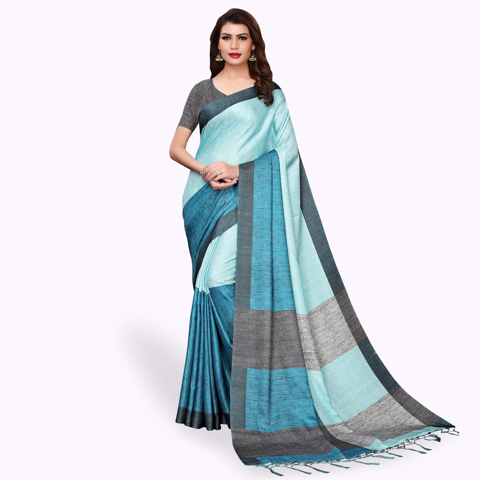 Engrossing Aqua Blue Colored Casual Wear Printed Art Silk Saree