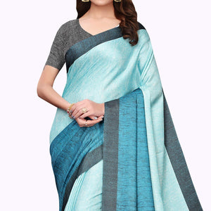 Engrossing Aqua Blue Colored Casual Wear Printed Art Silk Saree