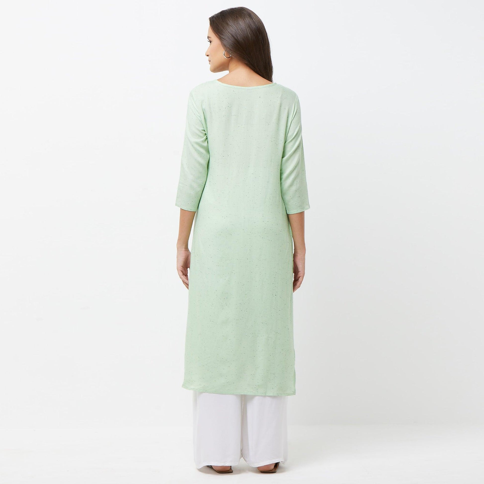 Engrossing Aqua Green Colored Partywear Embroidered Cotton Long Kurti