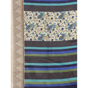 Engrossing Beige - Blue Colored Casual Wear Printed Silk blend Saree