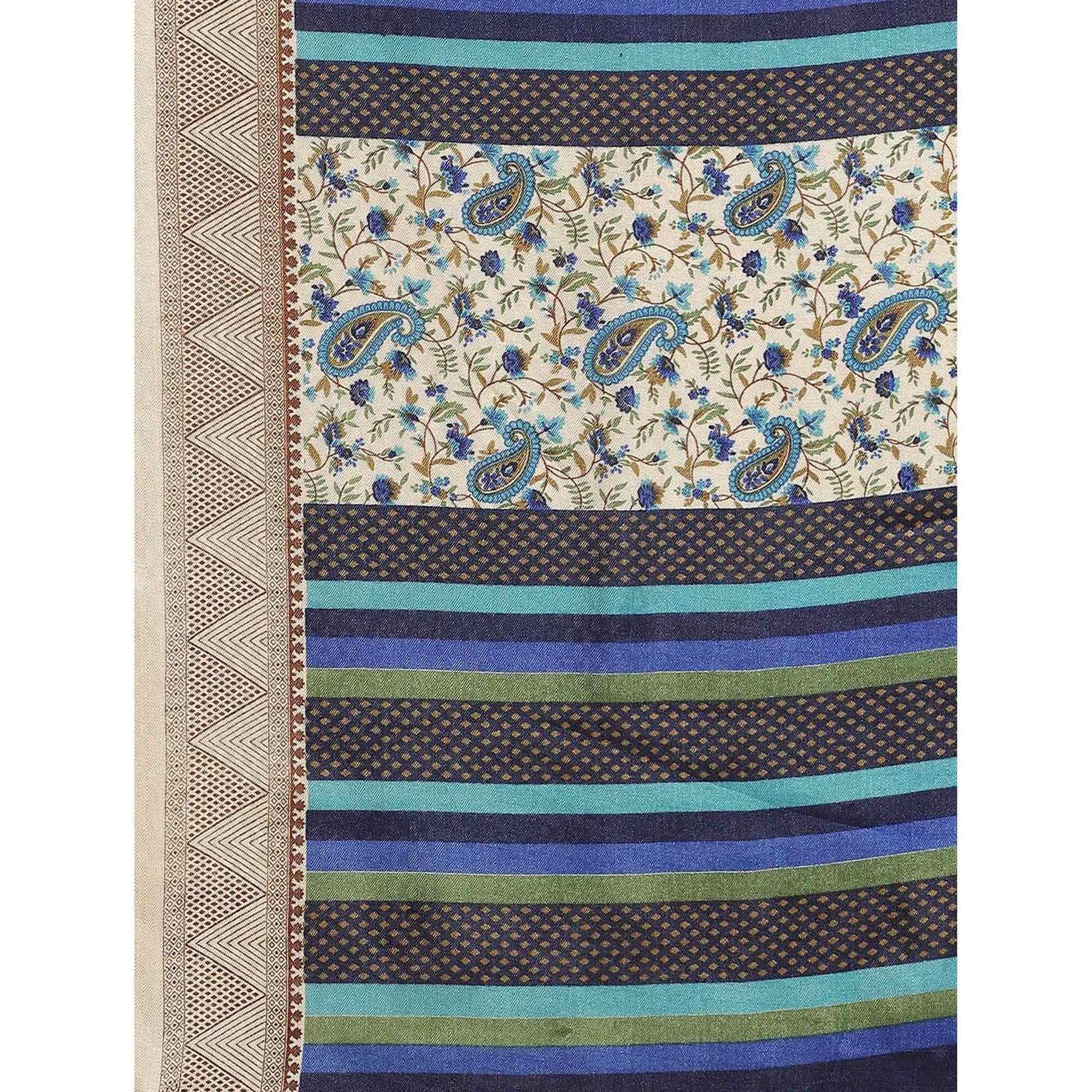 Engrossing Beige - Blue Colored Casual Wear Printed Silk blend Saree