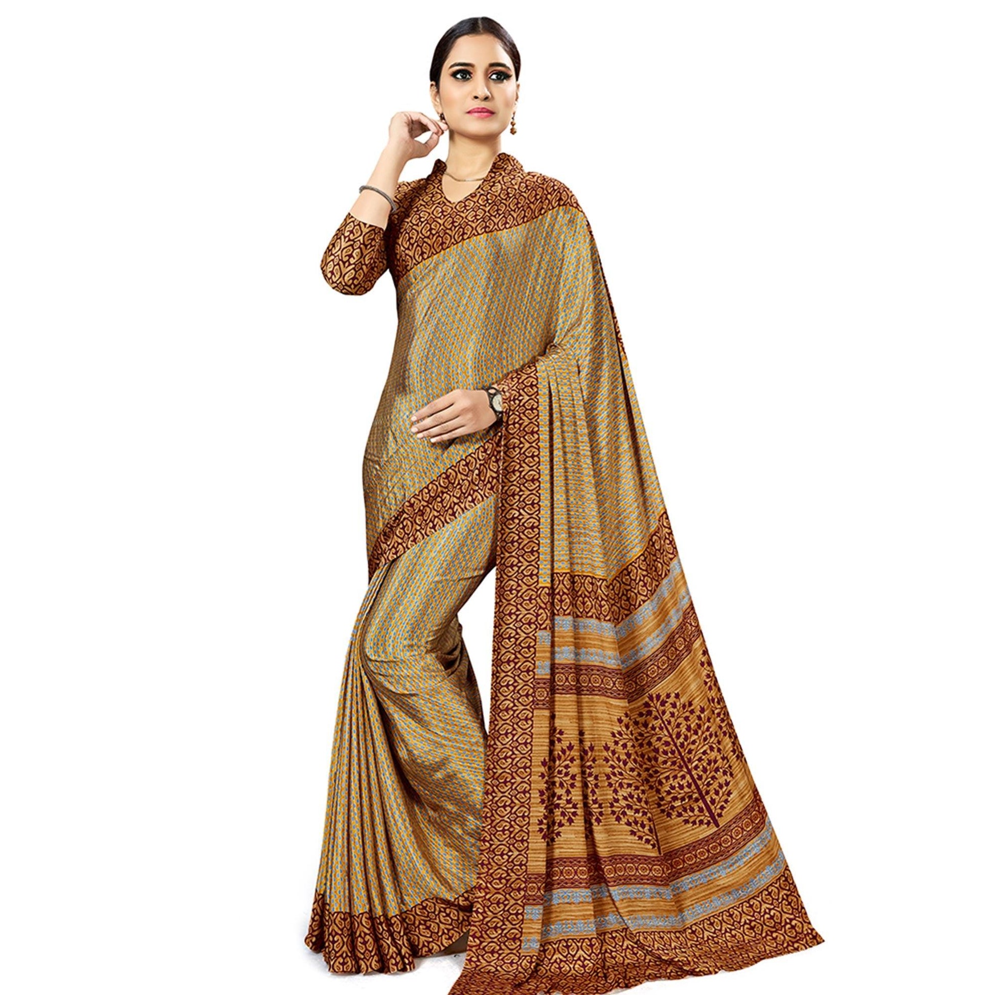 Engrossing Beige Colored Casual Wear Printed Crepe Saree