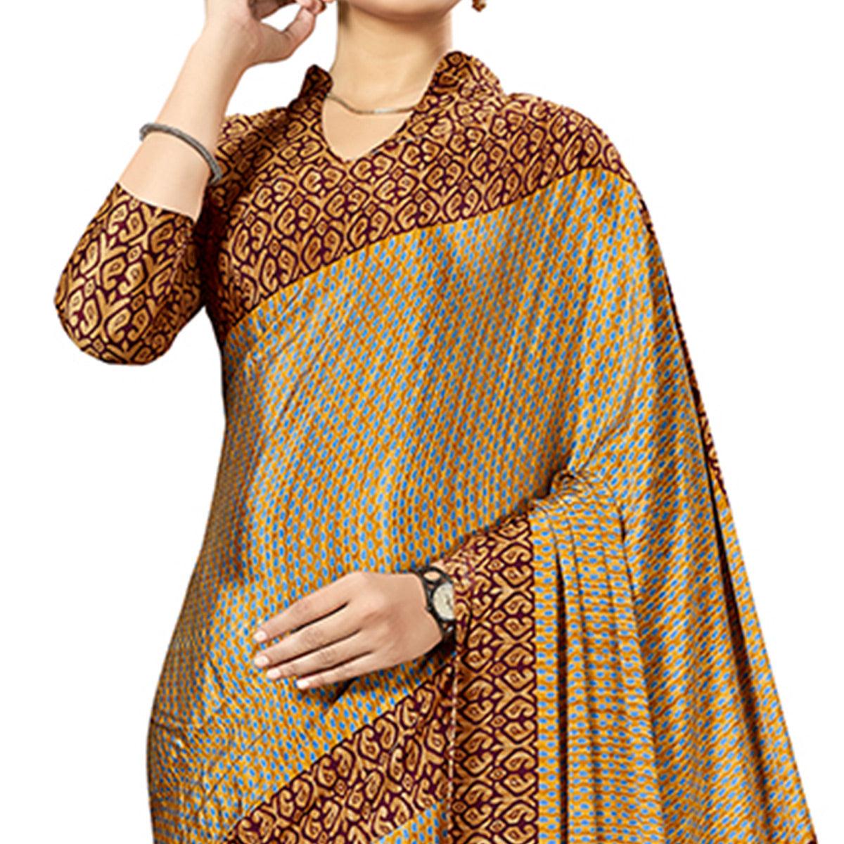 Engrossing Beige Colored Casual Wear Printed Crepe Saree