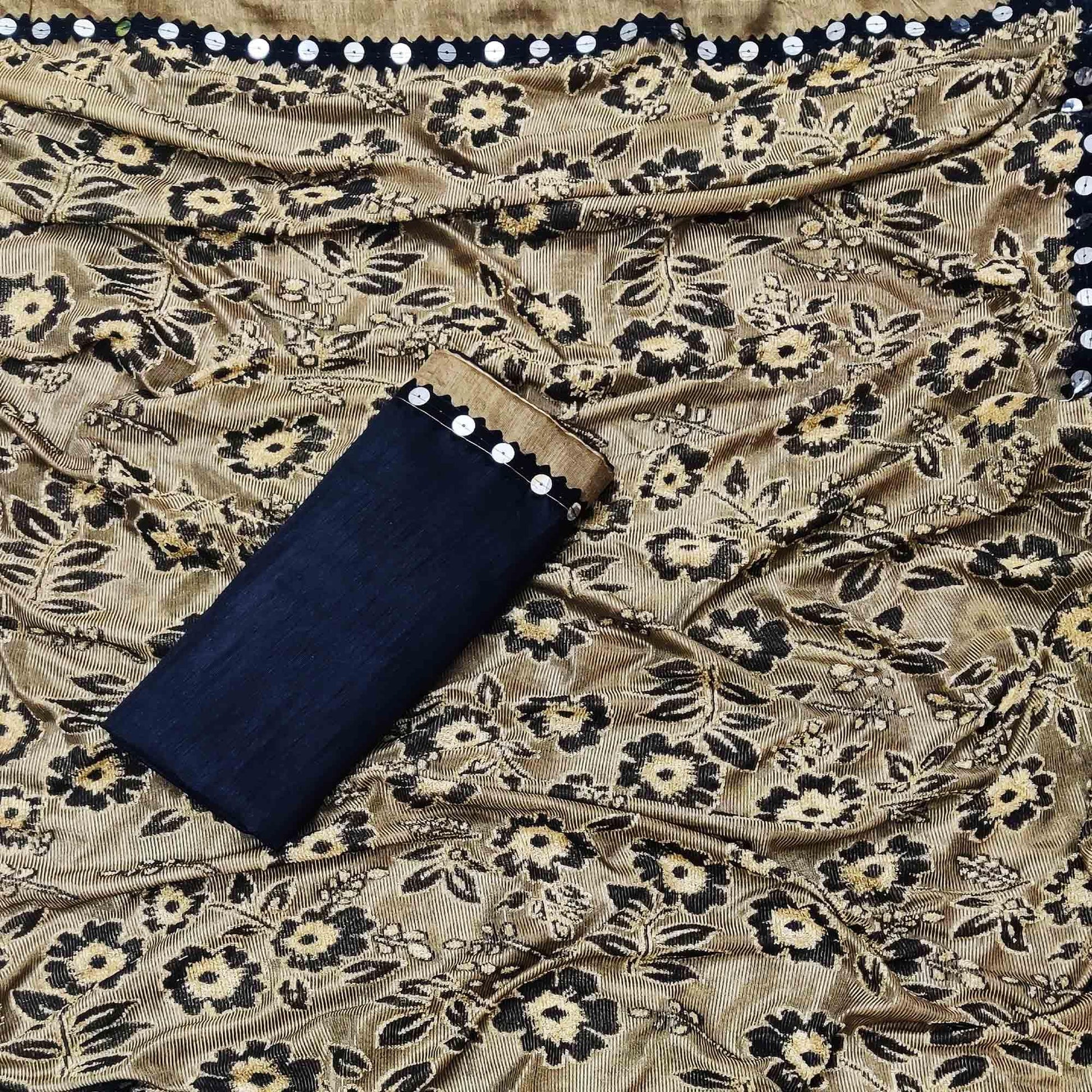 Engrossing Beige Colored Festive Wear Floral Woven Art Silk Saree