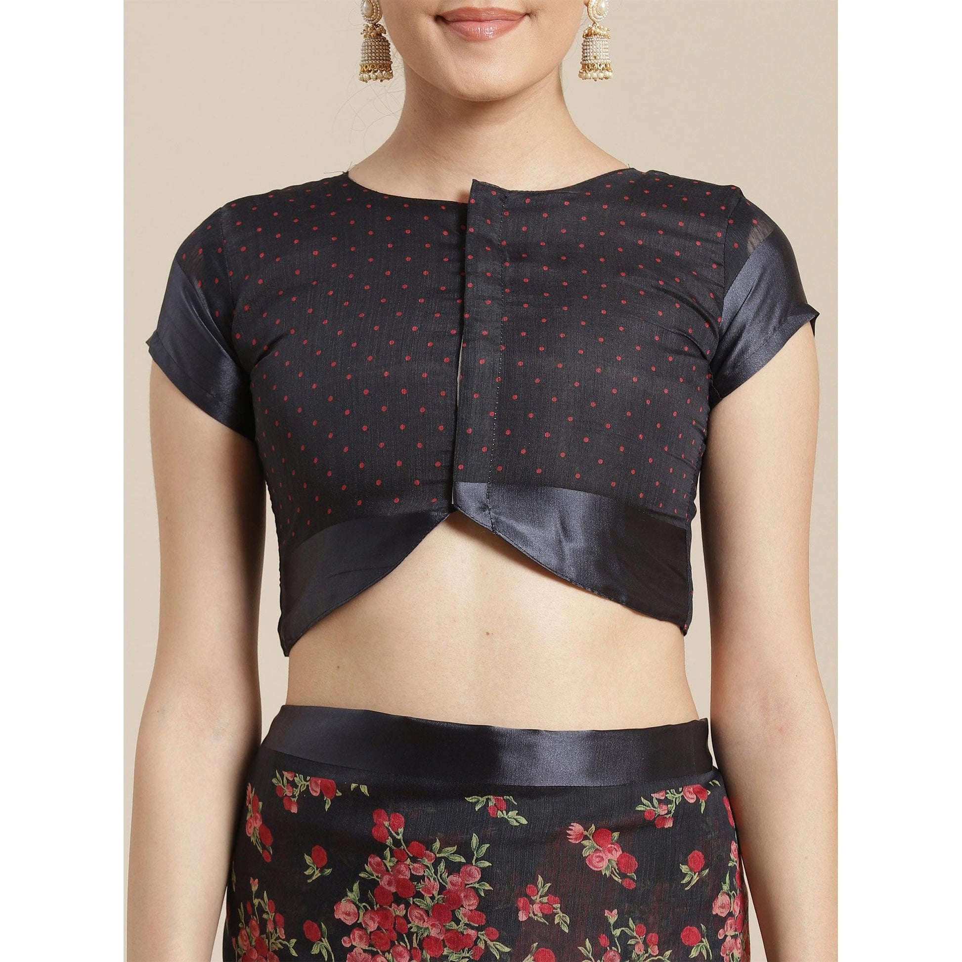 Engrossing Black Colored Casual Wear Floral Printed Cotton Silk Saree