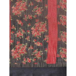 Engrossing Black Colored Casual Wear Floral Printed Cotton Silk Saree