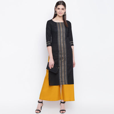 Engrossing Black Colored Casual Wear Printed Cotton Kurti