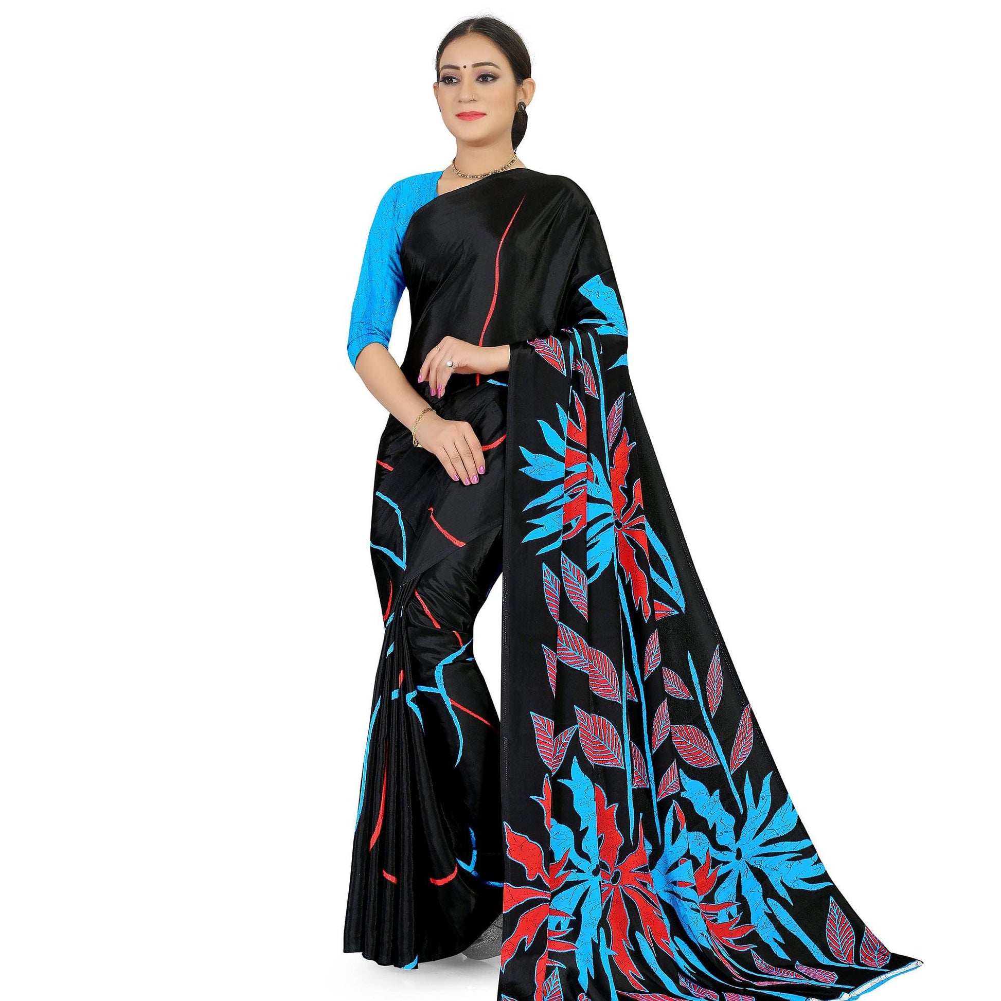 Engrossing Black Colored Casual Wear Printed Satin Saree