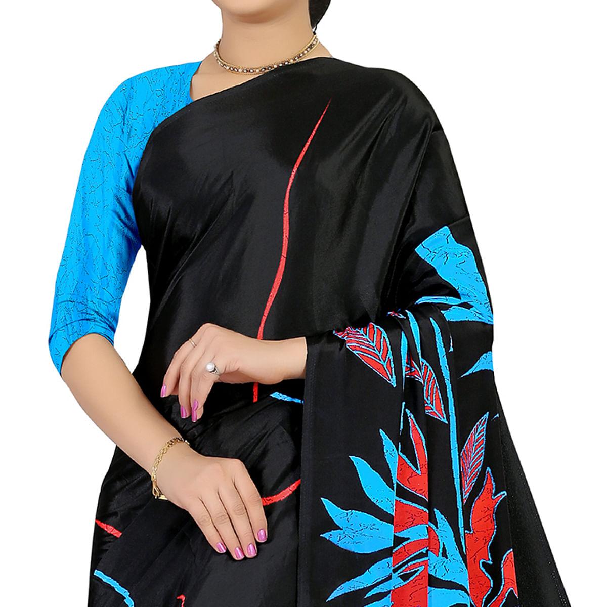 Engrossing Black Colored Casual Wear Printed Satin Saree