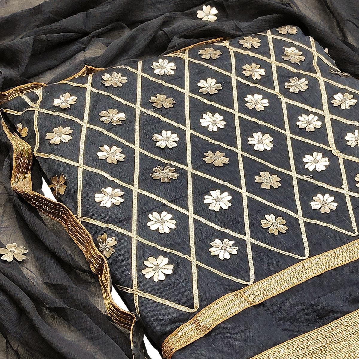 Engrossing Black Colored Festive Wear Woven Modal Silk Dress Material