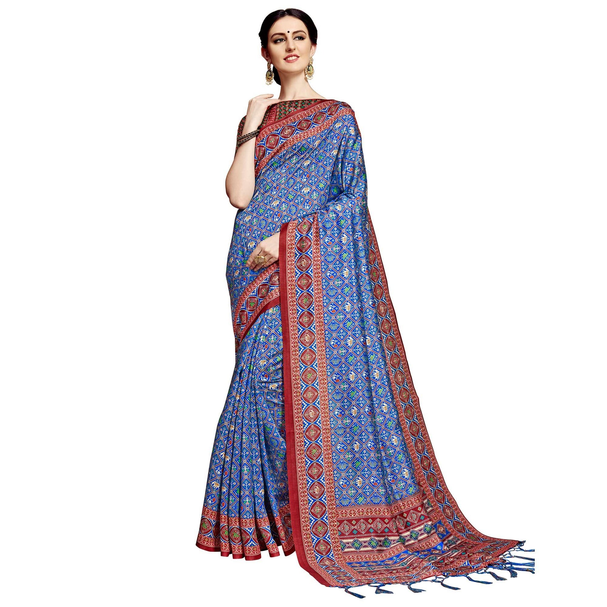 Engrossing Blue Colored Festive Wear Printed Silk Saree