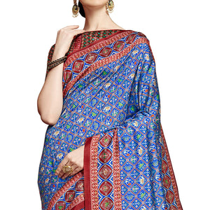 Engrossing Blue Colored Festive Wear Printed Silk Saree