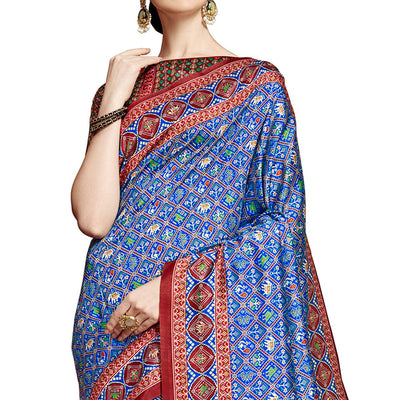 Engrossing Blue Colored Festive Wear Printed Silk Saree