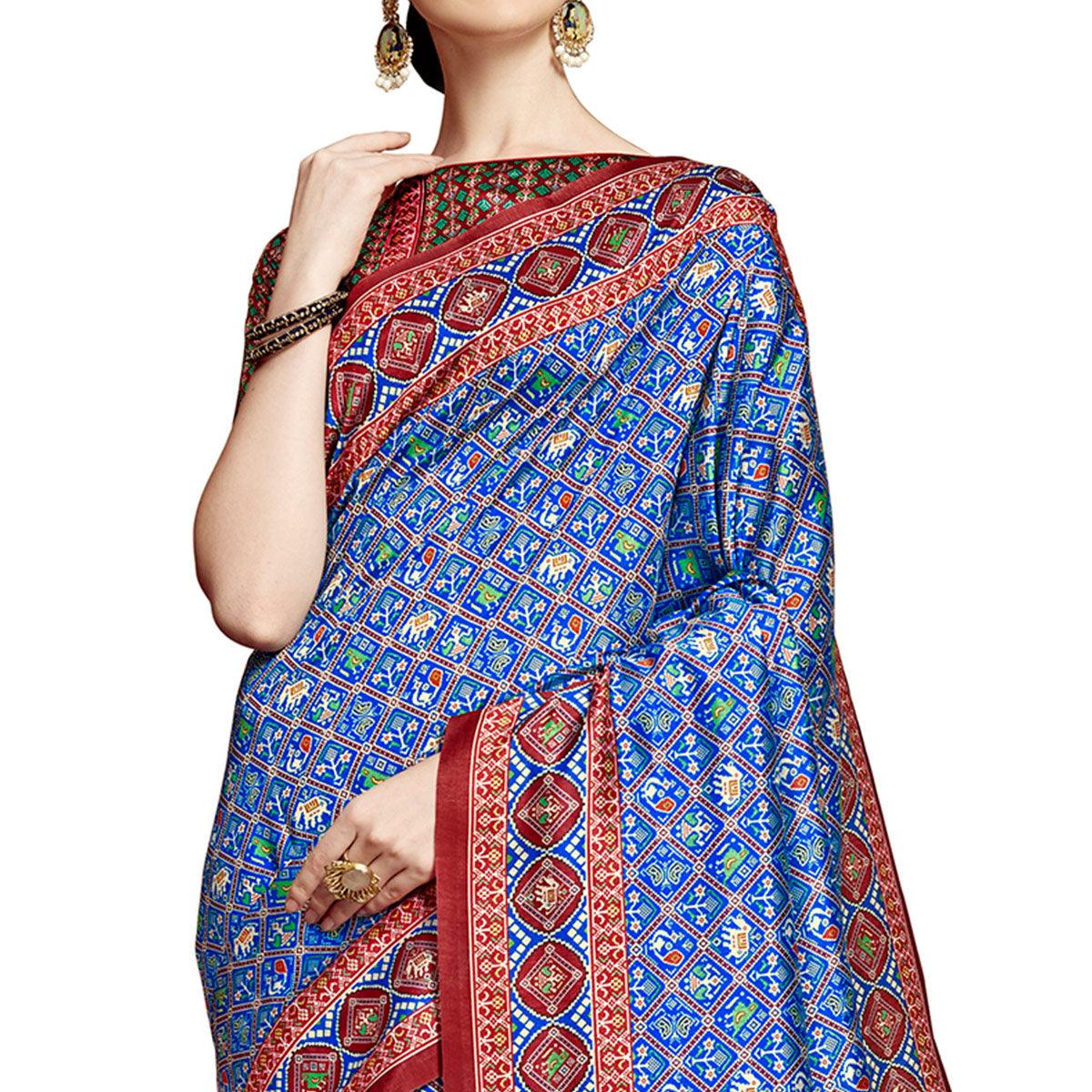 Engrossing Blue Colored Festive Wear Printed Silk Saree