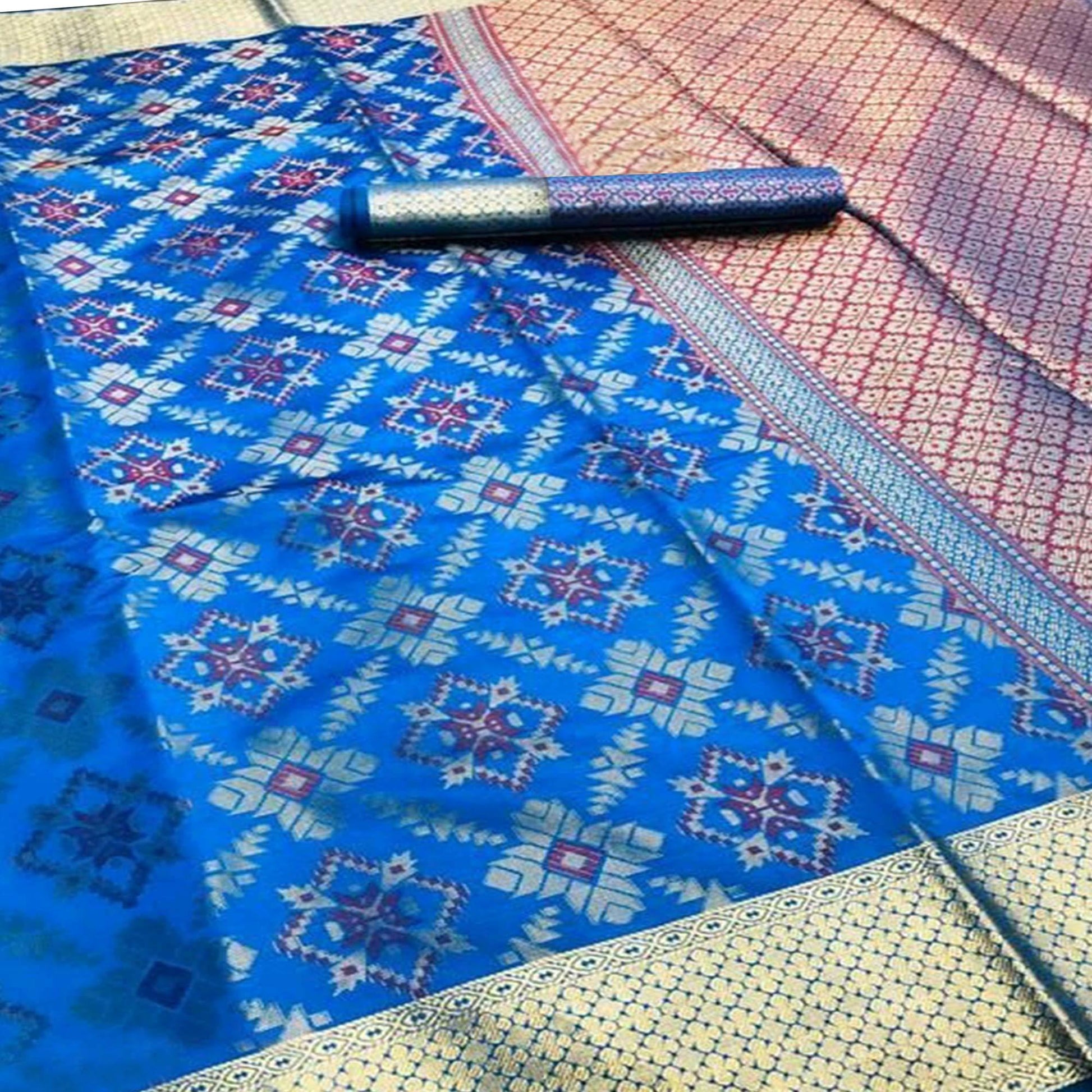Engrossing Blue Colored Festive Wear Woven Silk Saree