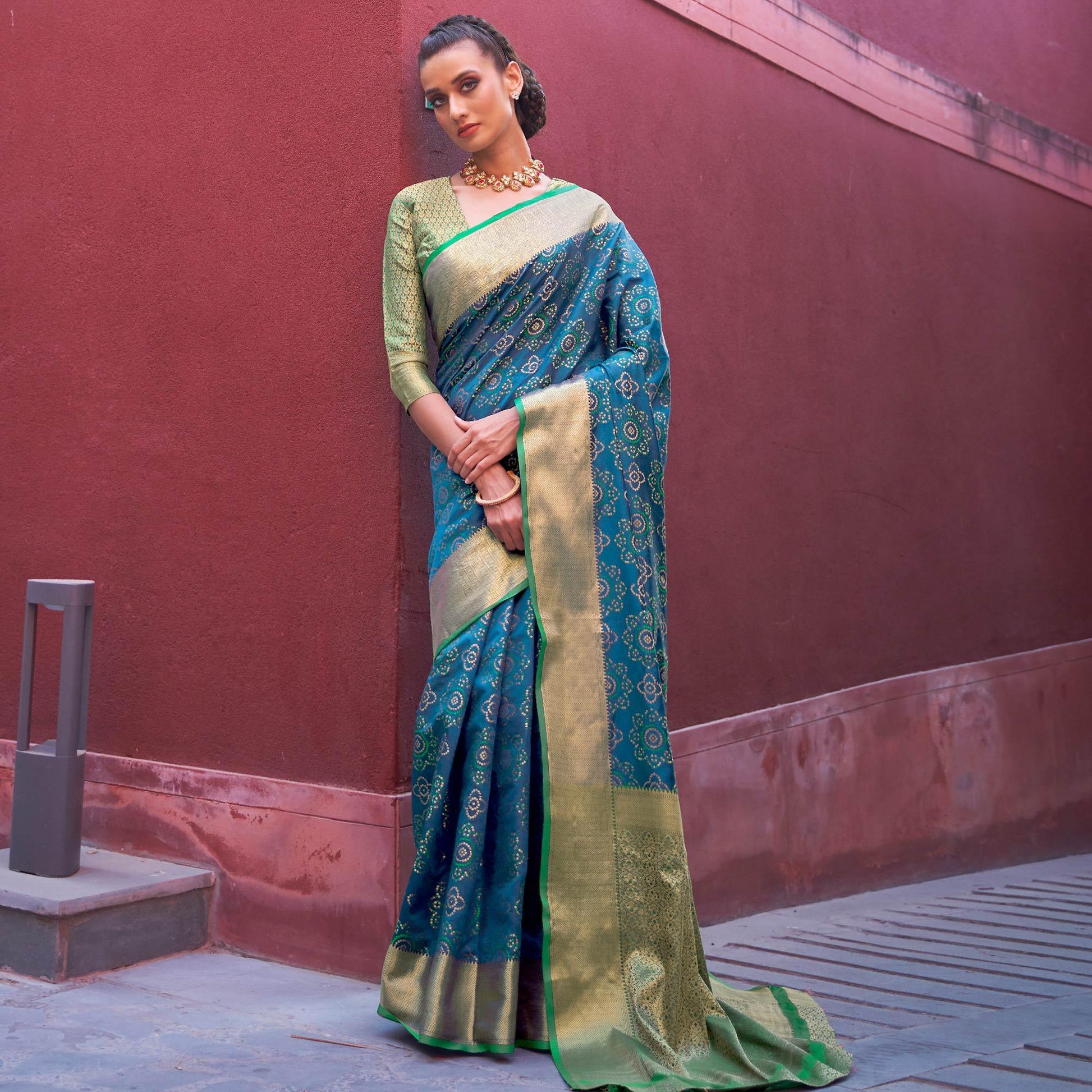 Engrossing Blue Colored Festive Wear Woven Silk Saree