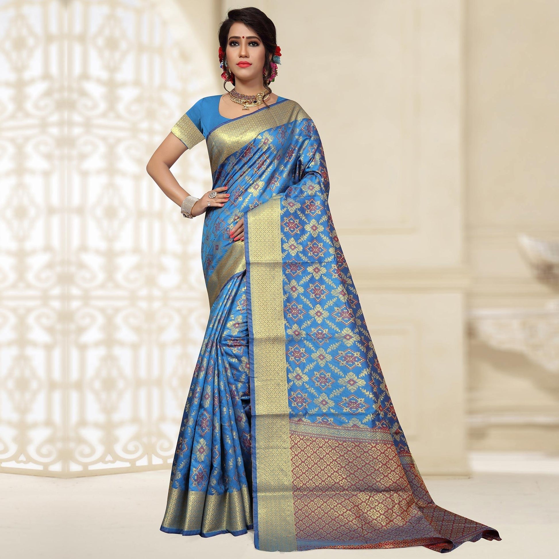 Engrossing Blue Colored Festive Wear Woven Silk Saree