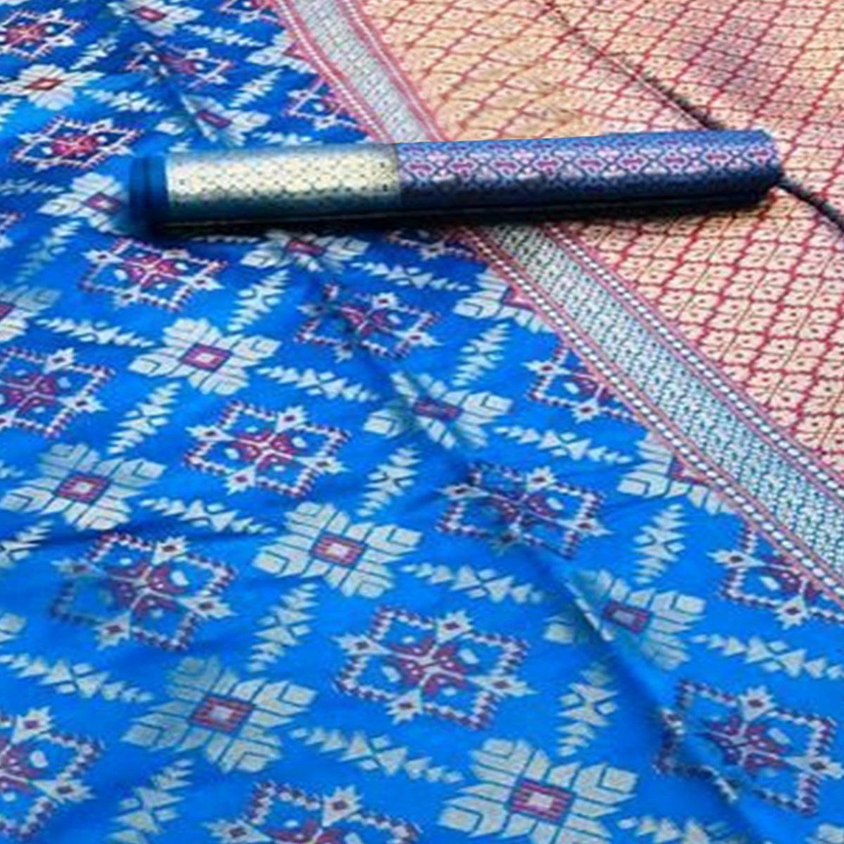 Engrossing Blue Colored Festive Wear Woven Silk Saree