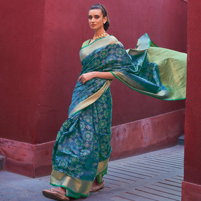 Engrossing Blue Colored Festive Wear Woven Silk Saree